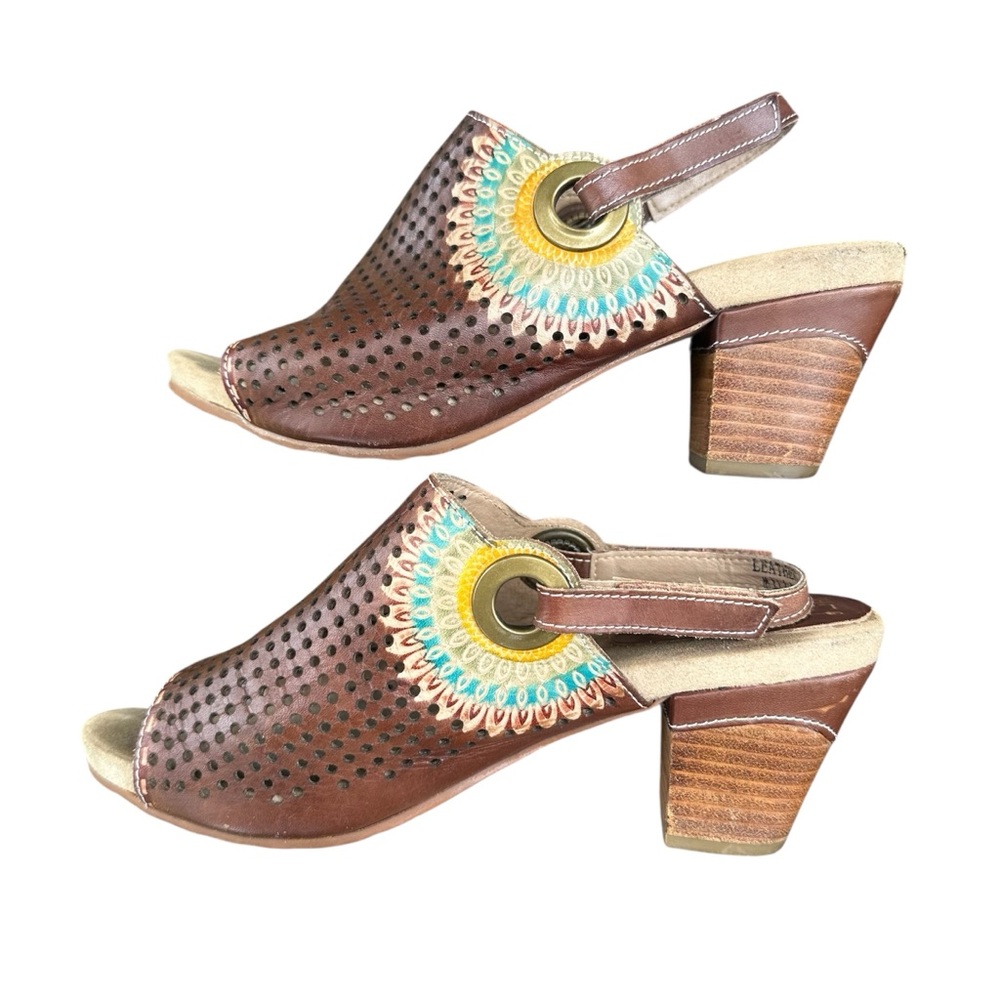 Pre-owned size 38 L’ARTISTE Spring Step Brown Millie sling back open toe shoes